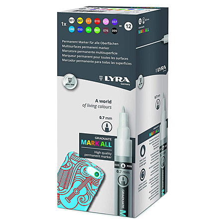 Lyra Graduate Mark All - boîte en carton - assortiment de 12 marqueurs pointe conique extra-fine (0.7mm)