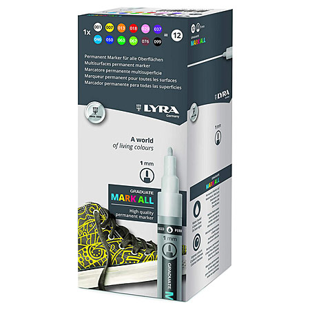 Lyra Graduate Mark All - boîte en carton - assortiment de 12 marqueurs pointe conique fine (1mm)