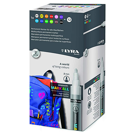 Lyra Graduate Mark All - boîte en carton - assortiment de 12 marqueurs pointe conique moyenne (2mm)