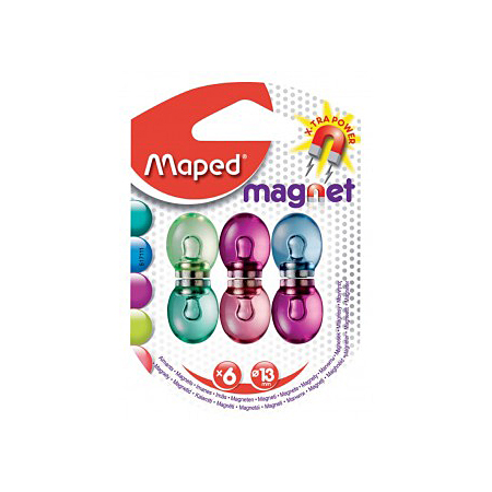 Maped Pakje van 6 fantasie gekleurde magneten - rond - doorschijnend - diameter 13mm
