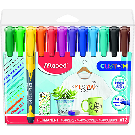 Maped Custom - plastic etui - assortiment van 12 permanente markers - ronde punt 1mm