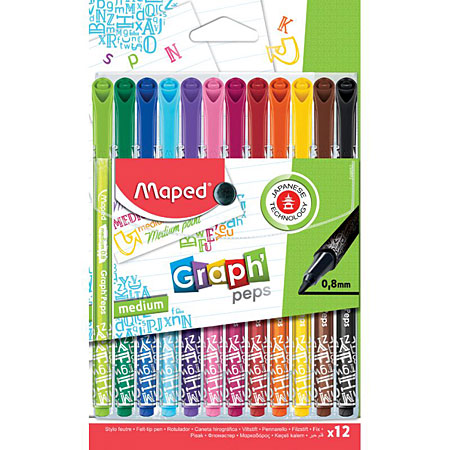 Maped Graph'Peps - plastic pouch - 12 assorted fibre-tip pens (0,8mm)
