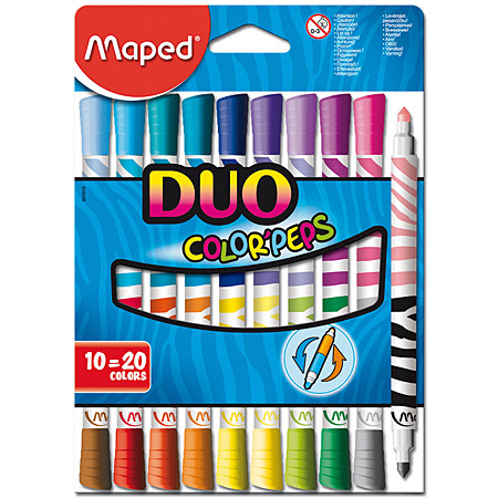 Maped Duo Color'Peps - cardboard box - 10 assorted duo markers - 20 colours