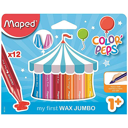 Maped Color'Peps Wax Jumbo - cardboard box - 12 assorted wax crayons