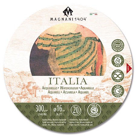 Magnani Italia - bloc aquarelle - 20 feuilles 100% coton - 300g/m² - grain fin - format rond