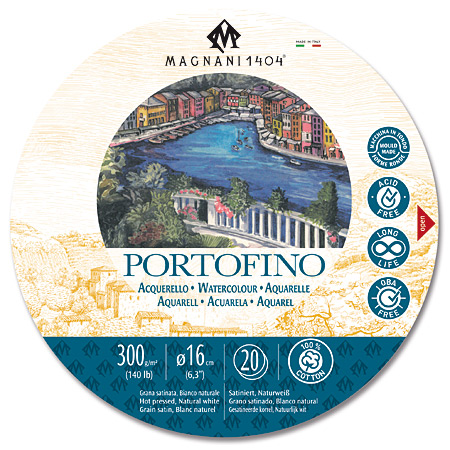 Magnani Portofino - bloc aquarelle - 20 feuilles 100% coton - 300g/m² - grain satiné - format rond