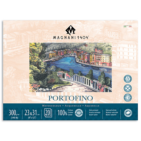 Magnani Portofino - aquarelblok - 20 vellen 100% katoen - 300gr/m² - gesatineerde korrel - 4-zijdig gelijmd