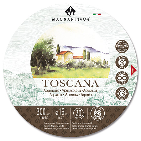 Magnani Toscana - bloc aquarelle - 20 feuilles 100% coton - 300g/m² - grain torchon - format rond