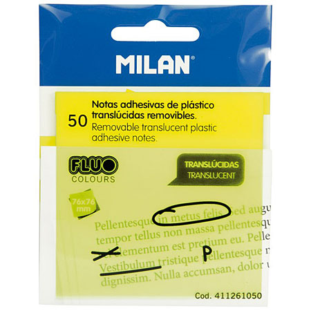 Milan Bloc de 50 notes adhésives repositionnables - translucides - 76x76mm