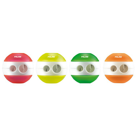 Milan Sphere - dubbele potloodslijpers met tank - 4 geassorteerde fluokleuren