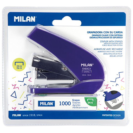 Milan Acid - agrafeuse compacte avec boîte de 1000 agrafes - bleu