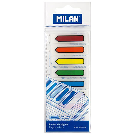 Milan Paquet de 120 marque-page adhésifs en plastique - flèches - 8 couleurs - 13x5,9mm