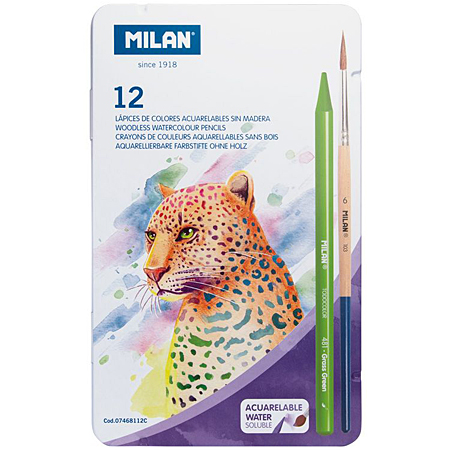 Milan Metal tin - 12 assorted watersoluble woodless pencils