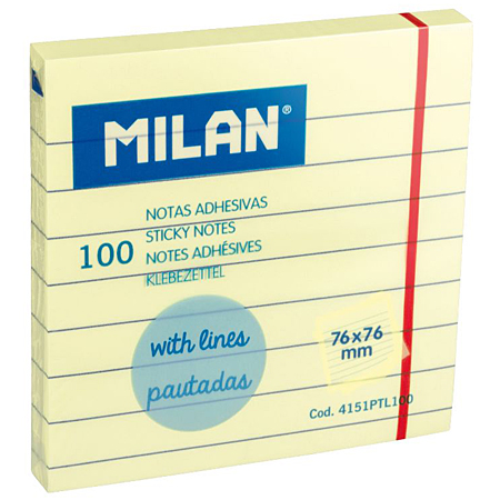 Milan Pad 100 adhesive notes - 76x76mm - ruled - yellow