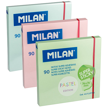 Milan Super Sticky - pad of 90 adhesive notes - 76x76mm - pastel colours