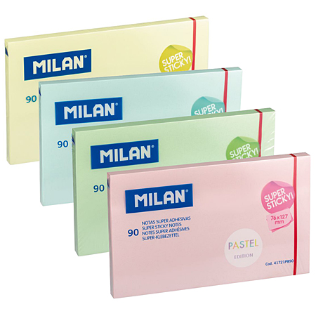 Milan Super Sticky - pad of 90 adhesive notes - 76x127mm - pastel colours