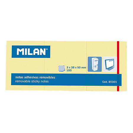 Milan Pack of 3 pads of 100 adhesive notes - 38x50mm - yellow