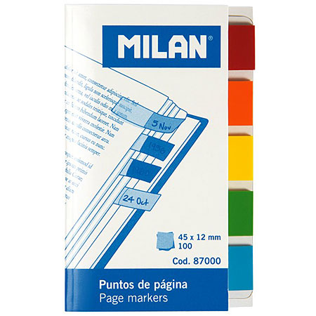 Milan Paquet de 100 marques-pages adhésifs transparents - 45x12mm - 5 couleurs