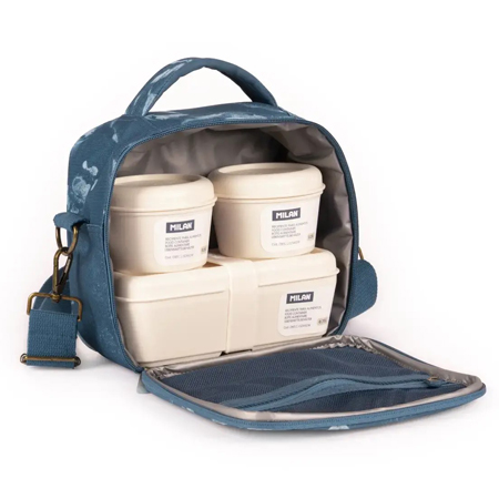 Milan Lava - sac isotherme bleu 3.5L + 3 boites alimentaires beige