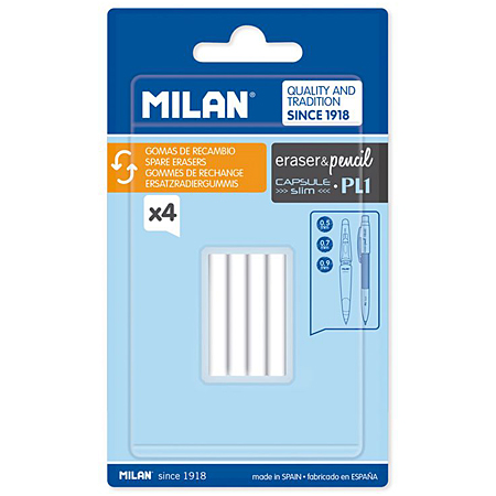 Milan Pakje van 4 vervanggommen voor vulpotlood PL1