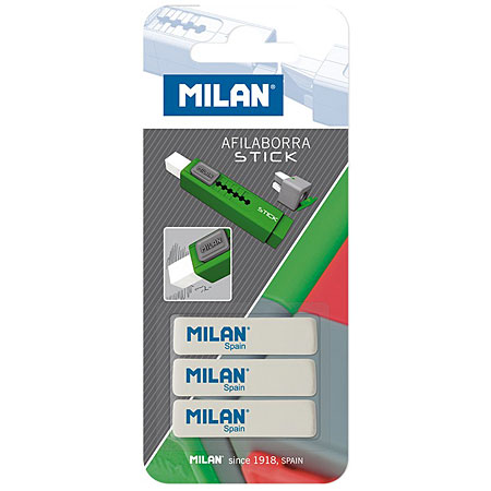 Milan Stick Pack of 3 spare erasers for sharpener