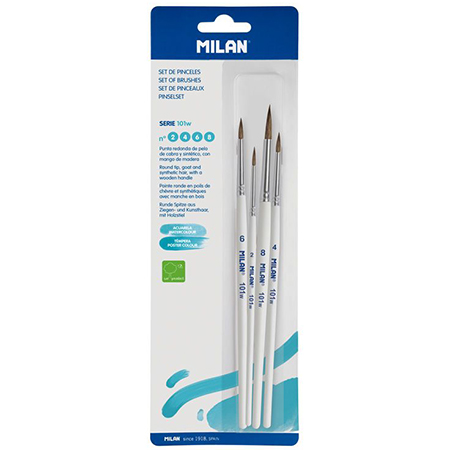 Milan Set de 4 pinceaux - série 101W - mélange fibres synthétiques & naturelles - forme ronde (n° 2-4-6-8) - manche court
