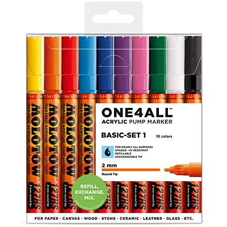 Molotow One4all 127HS - plastic pouch - assorted acrylic markers - 2mm round tip