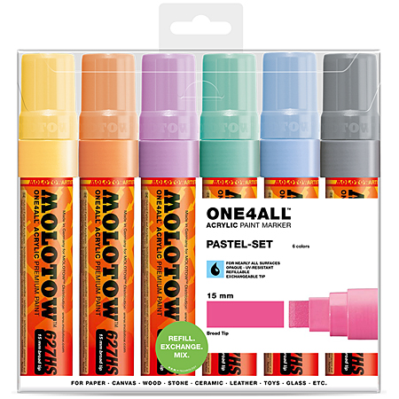 Molotow One4all 627HS - plastic pouch - assorted acrylic markers - 15mm square tip