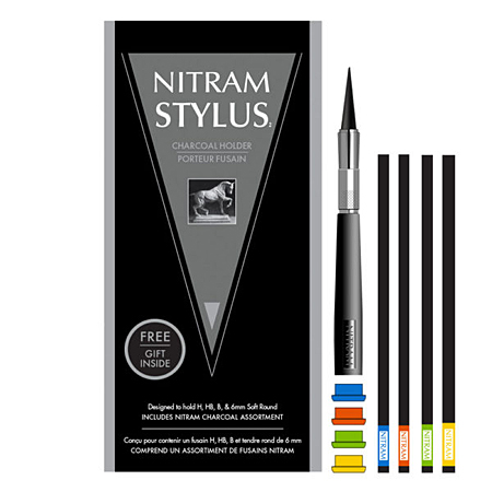 Nitram Stylus - 1 charcoal houder & 4 assorted charcoal sticks (H, HB, B B+)