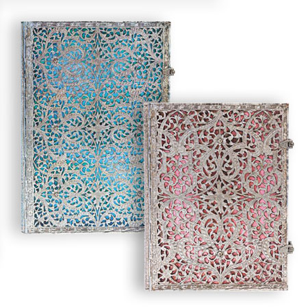 Paperblanks Filigrane Argenté - carnet d'écriture - couverture rigide cousue à fermoir