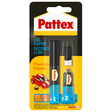 Pattex Uni-Rapide Plastique - colle à 2 composants pour plastique - sans solvants - tubes 2g + 4ml