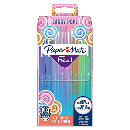 Paper Mate Flair Candy Pop - plastic wallet - 16 assorted fibrepens with medium tip (1mm)