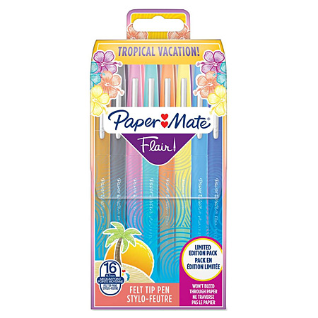 Paper Mate Flair Tropical Vacation - plastic wallet - 16 assorted fibrepens with medium tip (1mm)