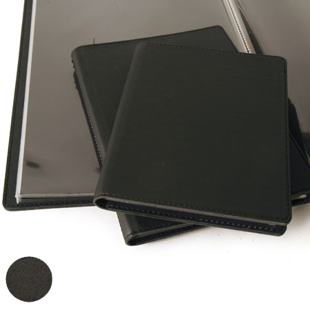 Prat Siva - album de présentation - couverture rigide en vinyle grain cuir - 20 pochettes cousues - noir