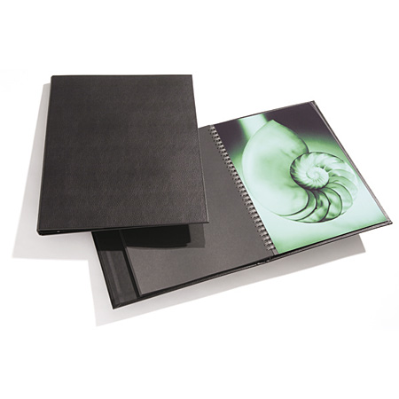 Prat Modebook Polyester - refillable wire-bound book - hard leather-like cover - 10 sheet-protectors - landscape - 42x30cm - black
