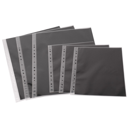 Peacock Paquet de 10 pochettes transparentes avec feuilles noires - perforation universelle - renfort transparent