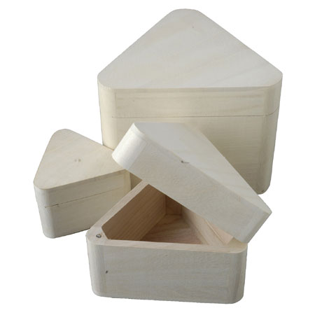 Peacock Set of 3 stowable wooden boxes with hinge - triangle - max 16.5x16.5x16.5x12.5cm