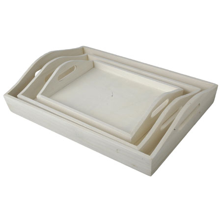 Peacock Lot de 3 plateaux en bois - rectangulaires - max. 37,5x27x8cm