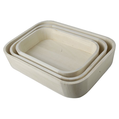 Peacock Lot de 3 plats en bois - rectangulaires avec coins arrondis - max. 32x23x6,5cm