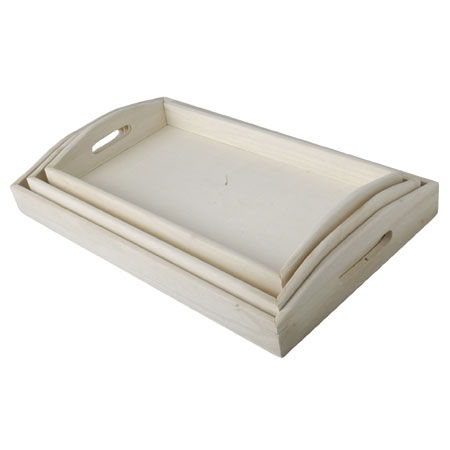 Peacock Lot de 3 plateaux en bois - rectangulaire - max. 41x25x6cm