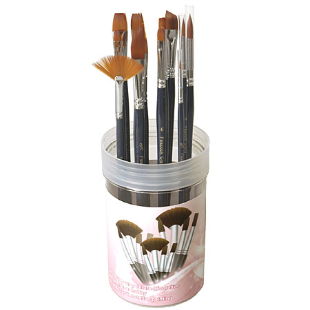 Peacock Set of 12 brushes - synthetic - assorted shapes - short handle