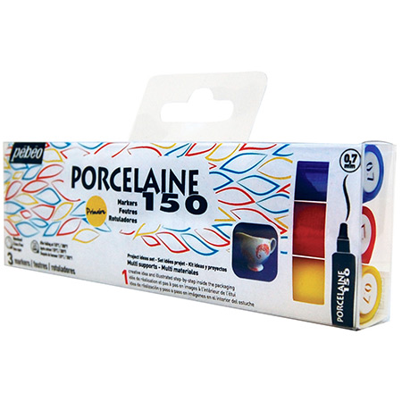 Pébéo Porcelaine 150 - plastic pouch - 3 assorted markers - fine tip - primary selection