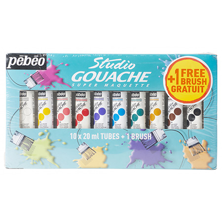 Pébéo Studio Gouache - starter set - 10 tubes 20ml & 1 penseel