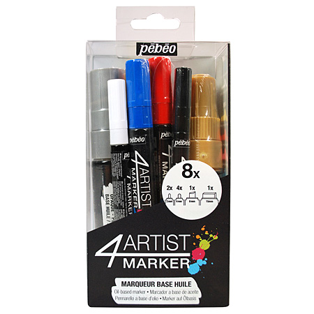 Pébéo 4Artist Marker - plastic box - 8 assorted markers - 2-4-8-15mm - 8 colours