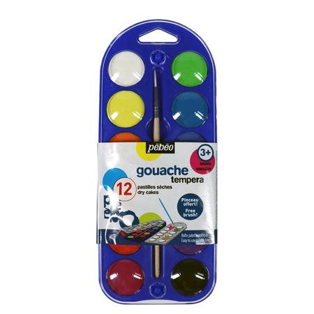 Pébéo Plakkaatverf in napjes - doos met 12 kleuren & 1 penseel