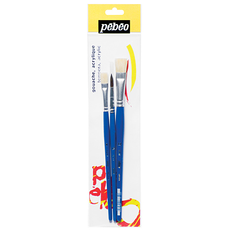 Pébéo Set of 2 white bristles bright brushes (n.8-12) & 1 poney hair round brush (n.12)