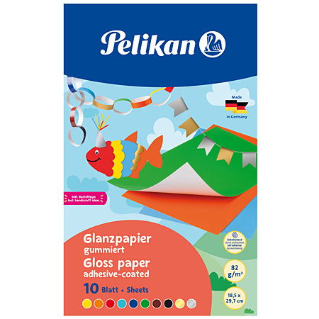 Pelikan Papier gommé - pochette de 10 feuilles 30x18cm - 10 couleurs assorties