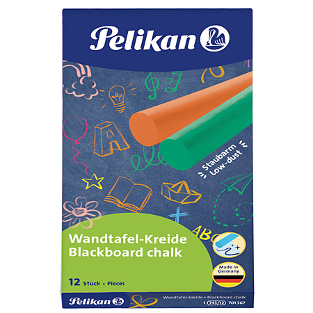 Pelikan Blackboard chalk - box of 12 round sticks - assorted colours