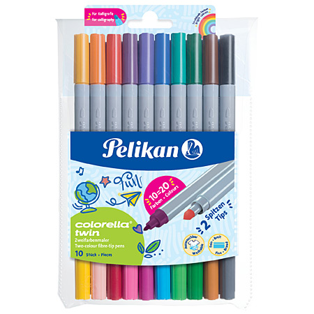 Pelikan Colorella Duo - wallet with 10 dual tip fiber pens - 2 line widths - 20 colours