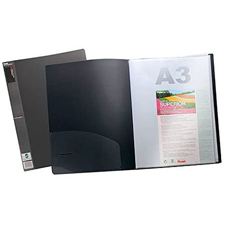 Pentel Recycology Superior - album de présentation - couverture en plastique recyclé noir - 20 pochettes - A3